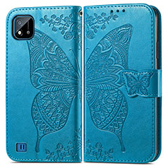 Leather Case Stands Butterfly Flip Cover Holder for Realme C11 (2021) Blue