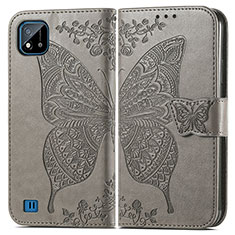 Leather Case Stands Butterfly Flip Cover Holder for Realme C11 (2021) Gray