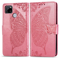 Leather Case Stands Butterfly Flip Cover Holder for Realme C12 Hot Pink