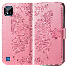 Leather Case Stands Butterfly Flip Cover Holder for Realme C20 Hot Pink