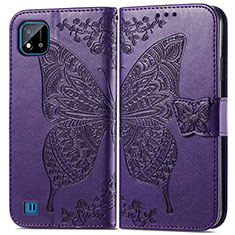 Leather Case Stands Butterfly Flip Cover Holder for Realme C20A Purple