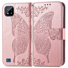 Leather Case Stands Butterfly Flip Cover Holder for Realme C20A Rose Gold