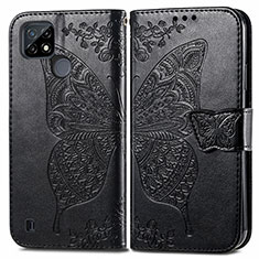 Leather Case Stands Butterfly Flip Cover Holder for Realme C21 Black