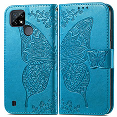 Leather Case Stands Butterfly Flip Cover Holder for Realme C21 Blue