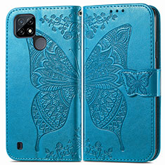 Leather Case Stands Butterfly Flip Cover Holder for Realme C21Y Blue