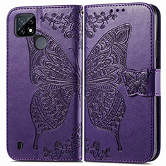 Leather Case Stands Butterfly Flip Cover Holder for Realme C21Y Purple