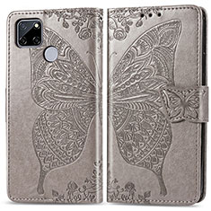 Leather Case Stands Butterfly Flip Cover Holder for Realme C25 Gray