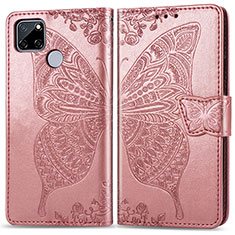 Leather Case Stands Butterfly Flip Cover Holder for Realme C25S Rose Gold