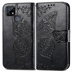 Leather Case Stands Butterfly Flip Cover Holder for Realme C25Y India Black