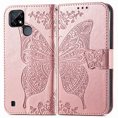 Leather Case Stands Butterfly Flip Cover Holder for Realme C25Y India Rose Gold