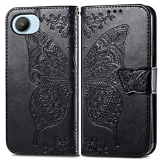 Leather Case Stands Butterfly Flip Cover Holder for Realme C30s Black