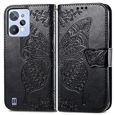 Leather Case Stands Butterfly Flip Cover Holder for Realme C31 Black