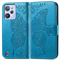 Leather Case Stands Butterfly Flip Cover Holder for Realme C31 Blue