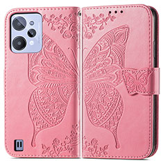 Leather Case Stands Butterfly Flip Cover Holder for Realme C31 Hot Pink