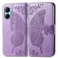 Leather Case Stands Butterfly Flip Cover Holder for Realme C33 (2023) Clove Purple