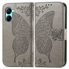 Leather Case Stands Butterfly Flip Cover Holder for Realme C33 (2023) Gray