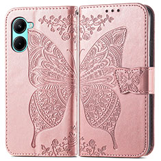 Leather Case Stands Butterfly Flip Cover Holder for Realme C33 (2023) Rose Gold