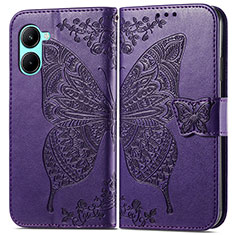 Leather Case Stands Butterfly Flip Cover Holder for Realme C33 Purple