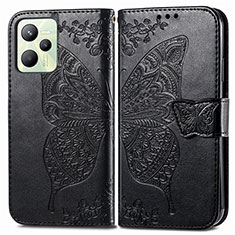 Leather Case Stands Butterfly Flip Cover Holder for Realme C35 Black