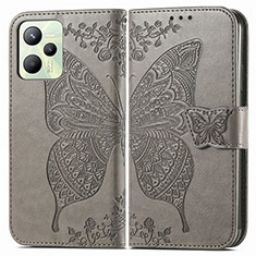 Leather Case Stands Butterfly Flip Cover Holder for Realme C35 Gray