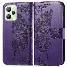 Leather Case Stands Butterfly Flip Cover Holder for Realme C35 Purple