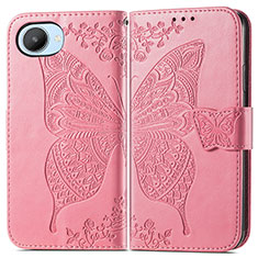 Leather Case Stands Butterfly Flip Cover Holder for Realme Narzo 50i Prime Hot Pink