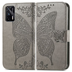 Leather Case Stands Butterfly Flip Cover Holder for Realme Q3 Pro 5G Gray