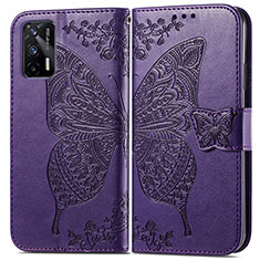 Leather Case Stands Butterfly Flip Cover Holder for Realme Q3 Pro 5G Purple