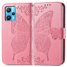 Leather Case Stands Butterfly Flip Cover Holder for Realme Q5 5G Hot Pink