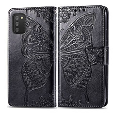 Leather Case Stands Butterfly Flip Cover Holder for Samsung Galaxy A02s Black