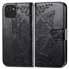 Leather Case Stands Butterfly Flip Cover Holder for Samsung Galaxy A03 Black