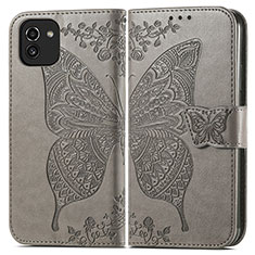 Leather Case Stands Butterfly Flip Cover Holder for Samsung Galaxy A03 Gray