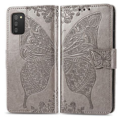 Leather Case Stands Butterfly Flip Cover Holder for Samsung Galaxy A03s Gray