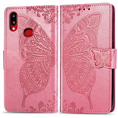 Leather Case Stands Butterfly Flip Cover Holder for Samsung Galaxy A10s Hot Pink