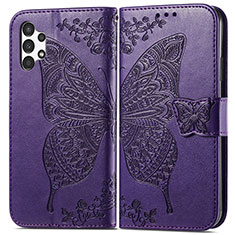 Leather Case Stands Butterfly Flip Cover Holder for Samsung Galaxy A13 4G Purple