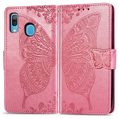 Leather Case Stands Butterfly Flip Cover Holder for Samsung Galaxy A20 Hot Pink