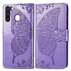 Leather Case Stands Butterfly Flip Cover Holder for Samsung Galaxy A21 European Clove Purple