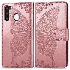 Leather Case Stands Butterfly Flip Cover Holder for Samsung Galaxy A21 European Pink