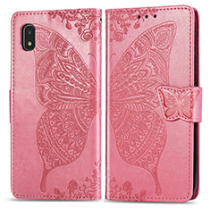 Leather Case Stands Butterfly Flip Cover Holder for Samsung Galaxy A21 SC-42A Hot Pink