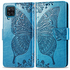 Leather Case Stands Butterfly Flip Cover Holder for Samsung Galaxy A22 4G Blue