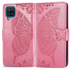 Leather Case Stands Butterfly Flip Cover Holder for Samsung Galaxy A22 4G Hot Pink