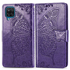 Leather Case Stands Butterfly Flip Cover Holder for Samsung Galaxy A22 4G Purple