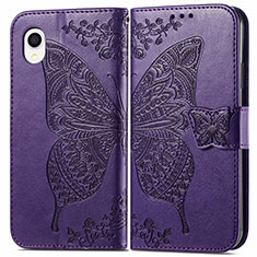 Leather Case Stands Butterfly Flip Cover Holder for Samsung Galaxy A22 5G SC-56B Purple
