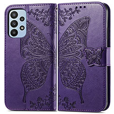 Leather Case Stands Butterfly Flip Cover Holder for Samsung Galaxy A23 4G Purple