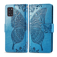 Leather Case Stands Butterfly Flip Cover Holder for Samsung Galaxy A31 Blue