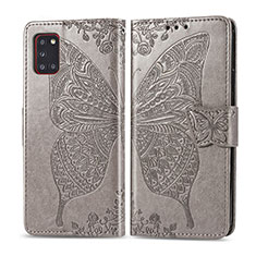 Leather Case Stands Butterfly Flip Cover Holder for Samsung Galaxy A31 Gray