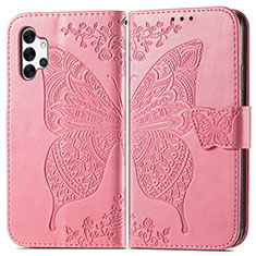 Leather Case Stands Butterfly Flip Cover Holder for Samsung Galaxy A32 4G Hot Pink