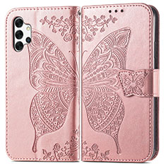 Leather Case Stands Butterfly Flip Cover Holder for Samsung Galaxy A32 4G Pink