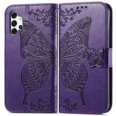 Leather Case Stands Butterfly Flip Cover Holder for Samsung Galaxy A32 4G Purple