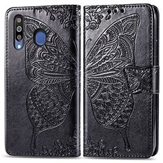 Leather Case Stands Butterfly Flip Cover Holder for Samsung Galaxy A40s Black